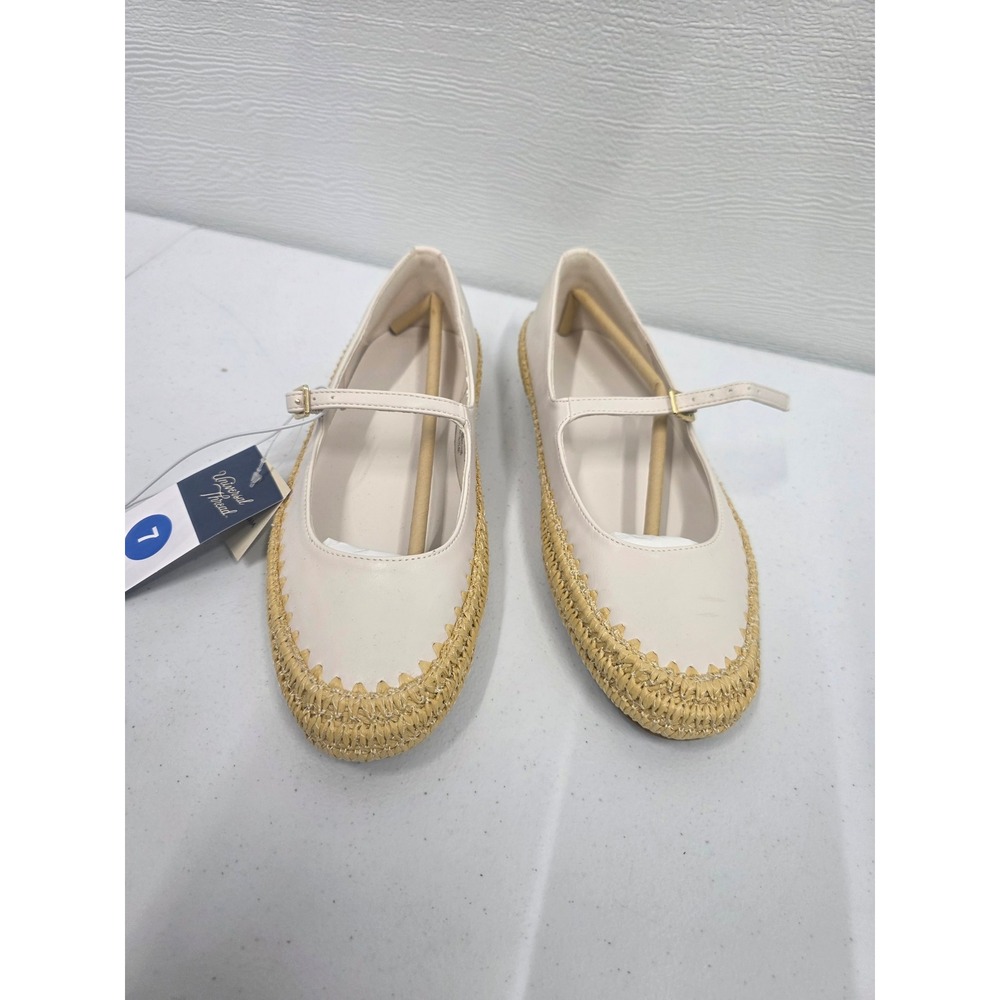 Universal Thread Womens Mary Jane Ballet Flats Cream Raffia Trim Buckle Strap 7